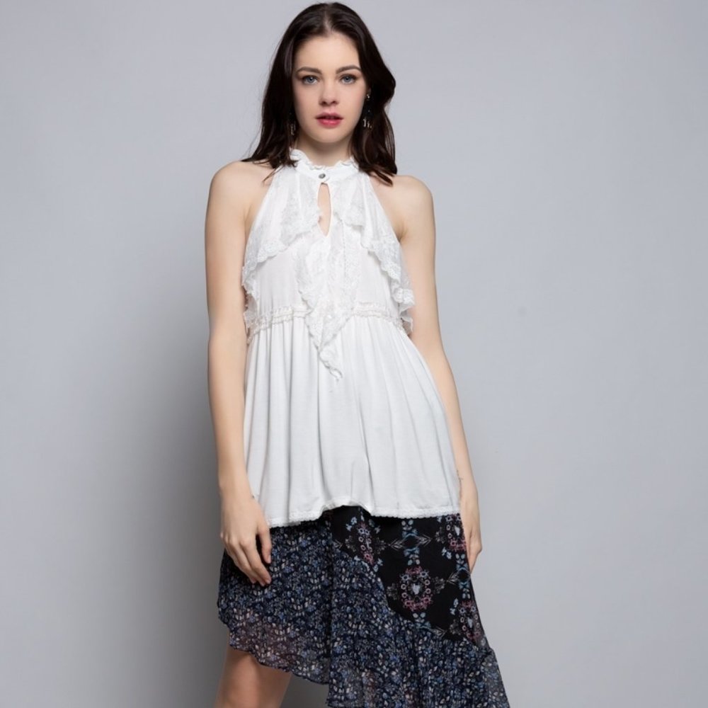 POL Front Button Closure Ruffle Detail Halter - Picture 4 of 12